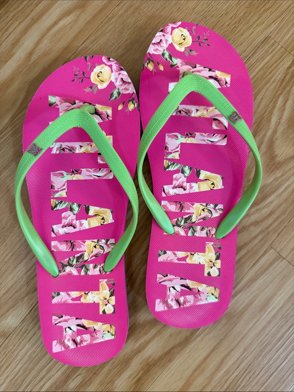 Hot Pink Flip-Flops with Lime Green Straps